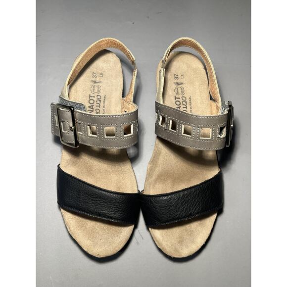 Naot Sandals Womens Size 6 Gray & Black Leather Wedge Slingback Buckle Comfort - Picture 5 of 9